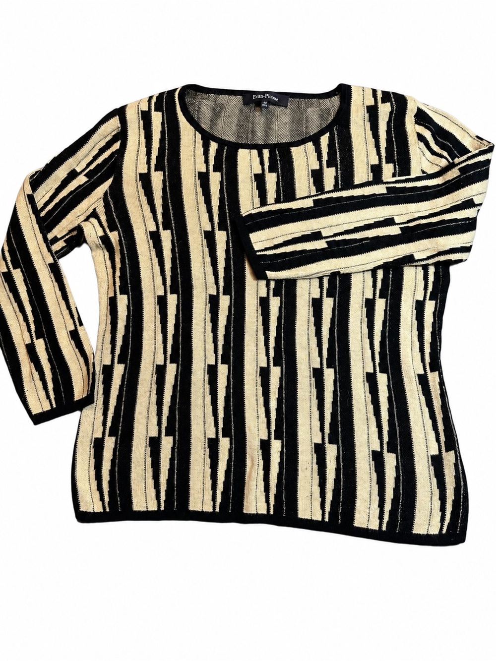 Evan-Picone Women’s M Black Cream Geometric 3/4 Sleeve Pullover Sweater